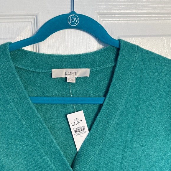 LOFT Green Knit Cardigan V-Neck Sweater - Picture 2 of 4